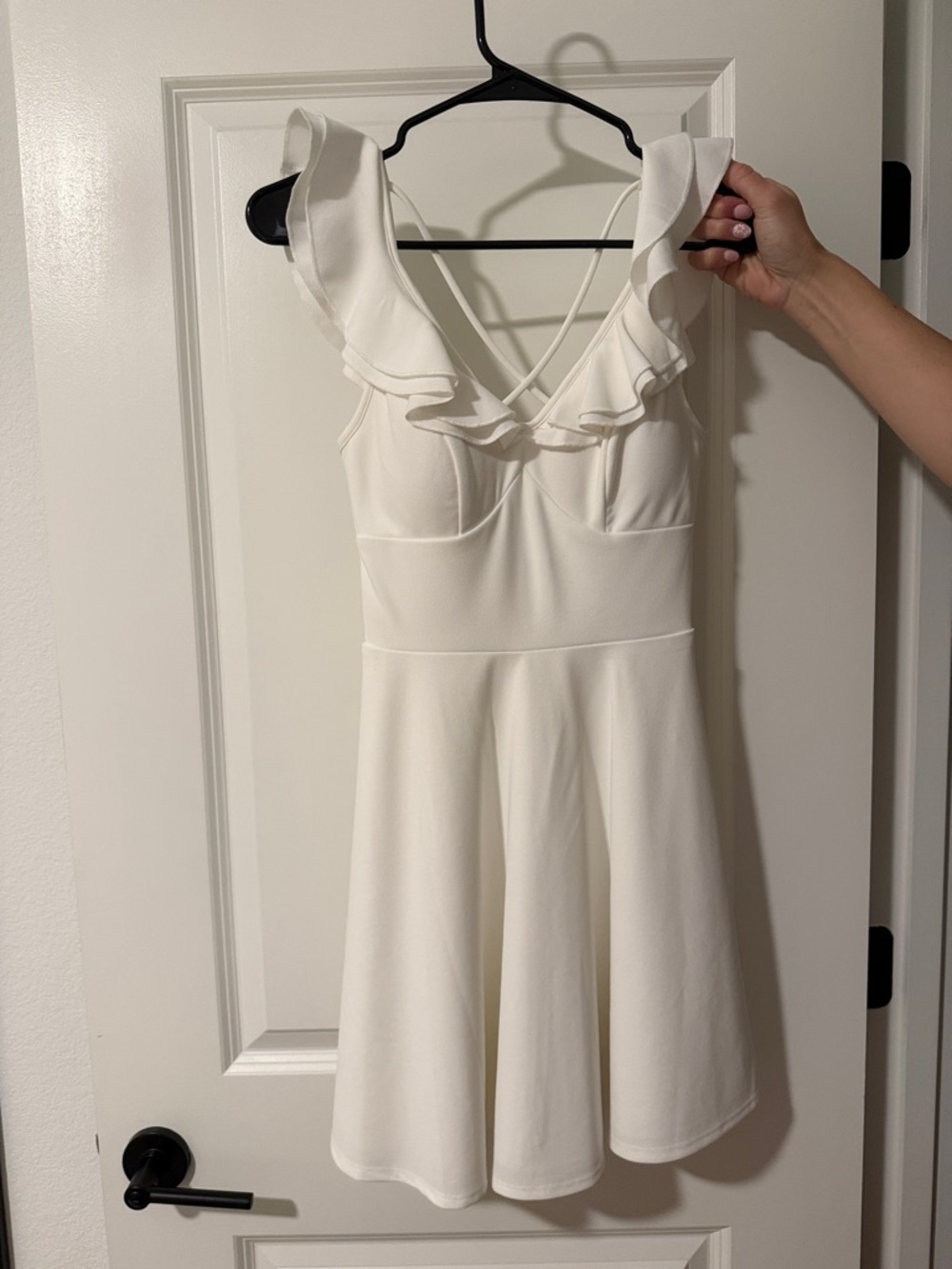 Sleeveless Cream Ruffle V-Neck Mini Dress
